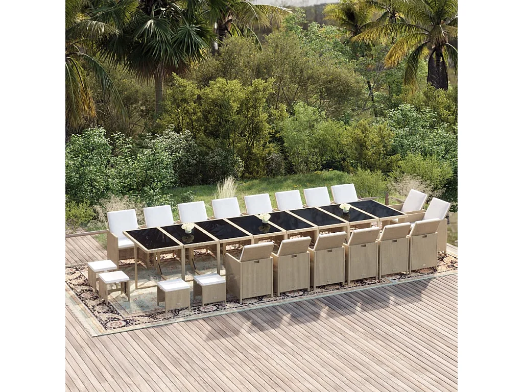 21-tlg. Garten-Essgruppe mit Kissen Poly Rattan Beige