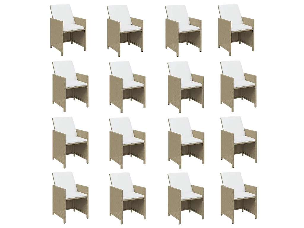 21-tlg. Garten-Essgruppe mit Kissen Poly Rattan Beige