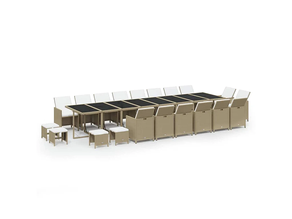 Ensemble à manger de jardin coussins 21 pcs résine tressée