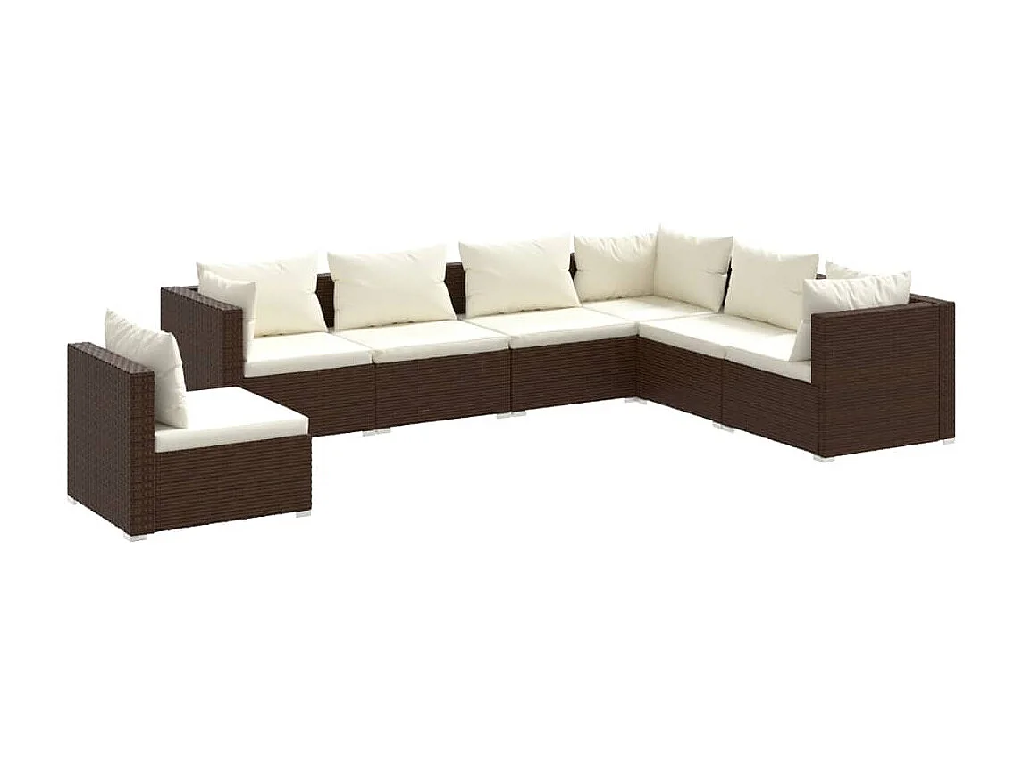 7 pcs conjunto lounge jardim c/ almofadões vime PE castanho