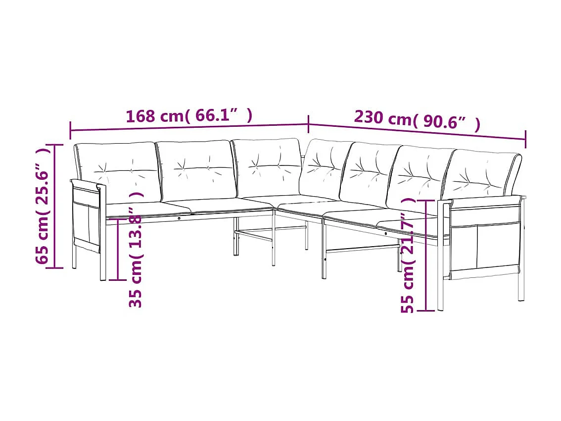 Canapé d'angle de jardin anthracite acier et textilène
