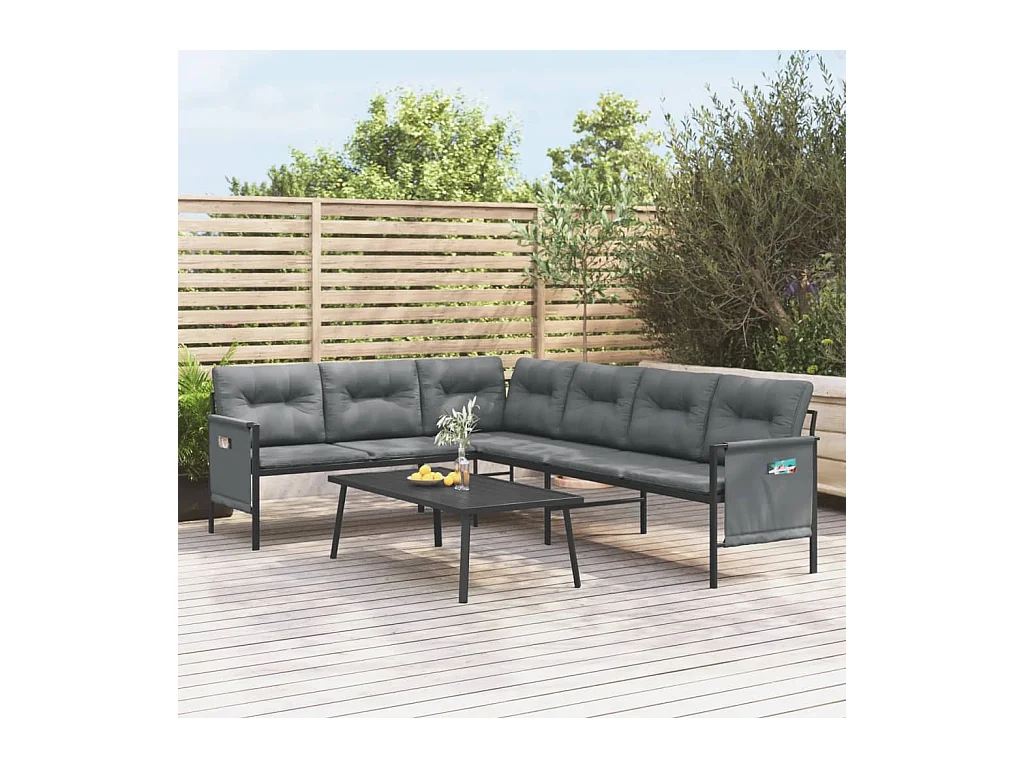Garten-Ecksofa Anthrazit Stahl und Textilene