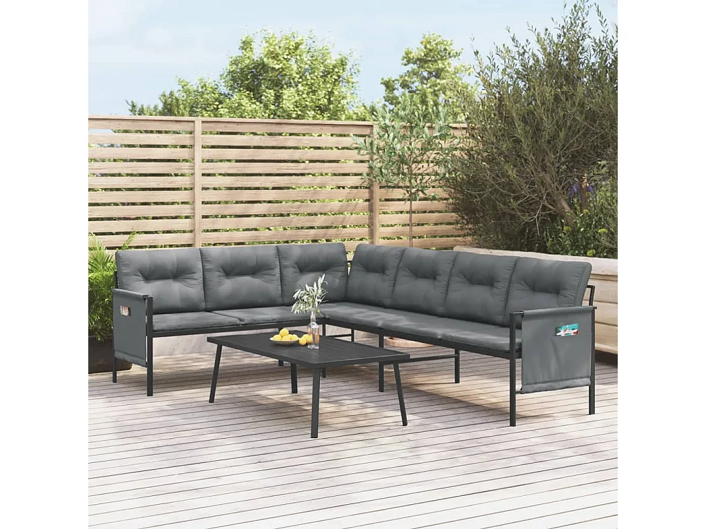 Garten-Ecksofa Anthrazit Stahl und Textilene
