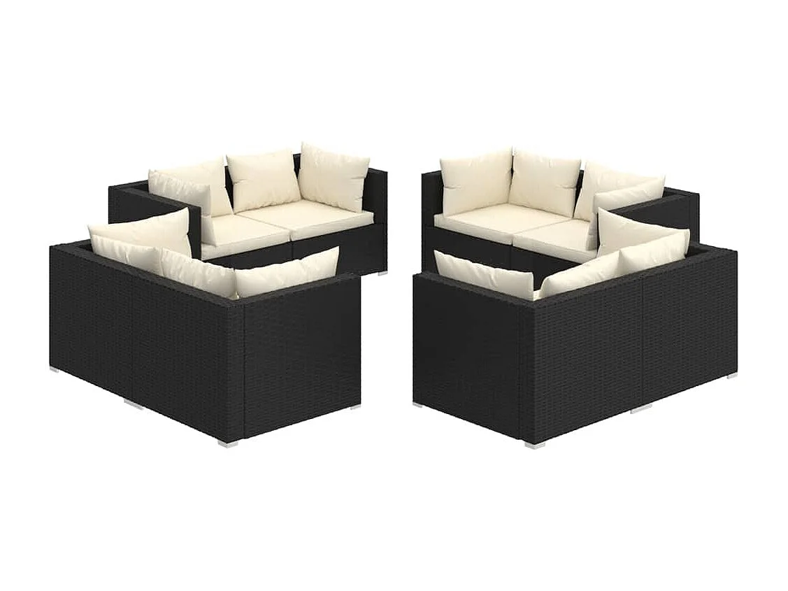 8 pcs conjunto lounge de jardim c/ almofadões vime PE preto