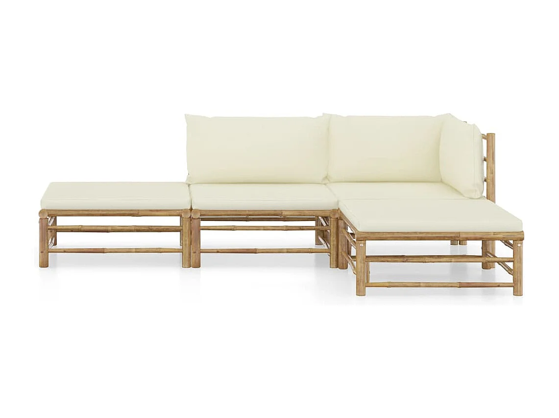 Salon de jardin 4 pcs avec coussins blanc crème bambou