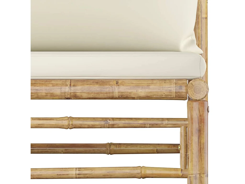 Salon de jardin 4 pcs avec coussins blanc crème bambou