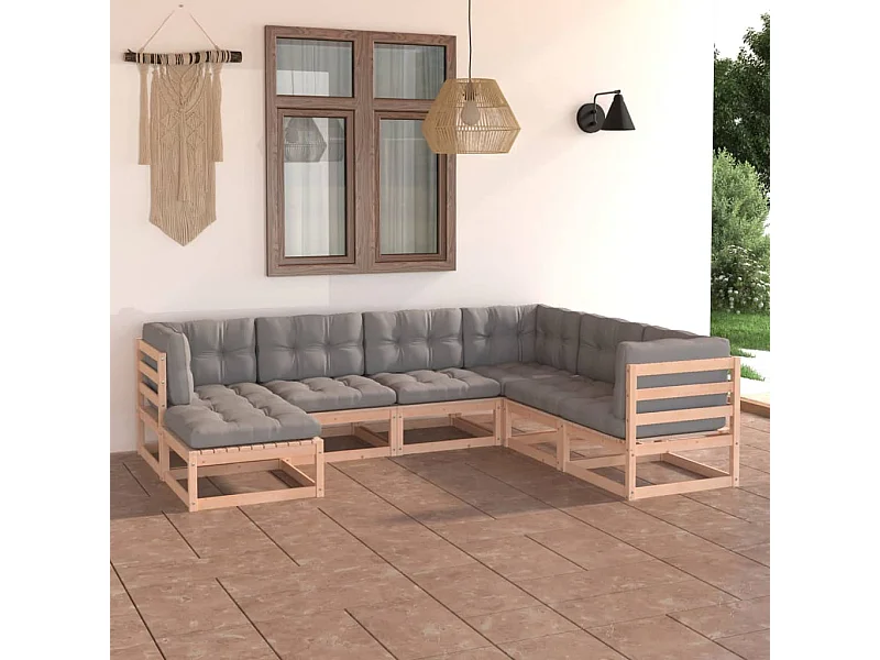 7-delige Loungeset met kussens massief grenenhout