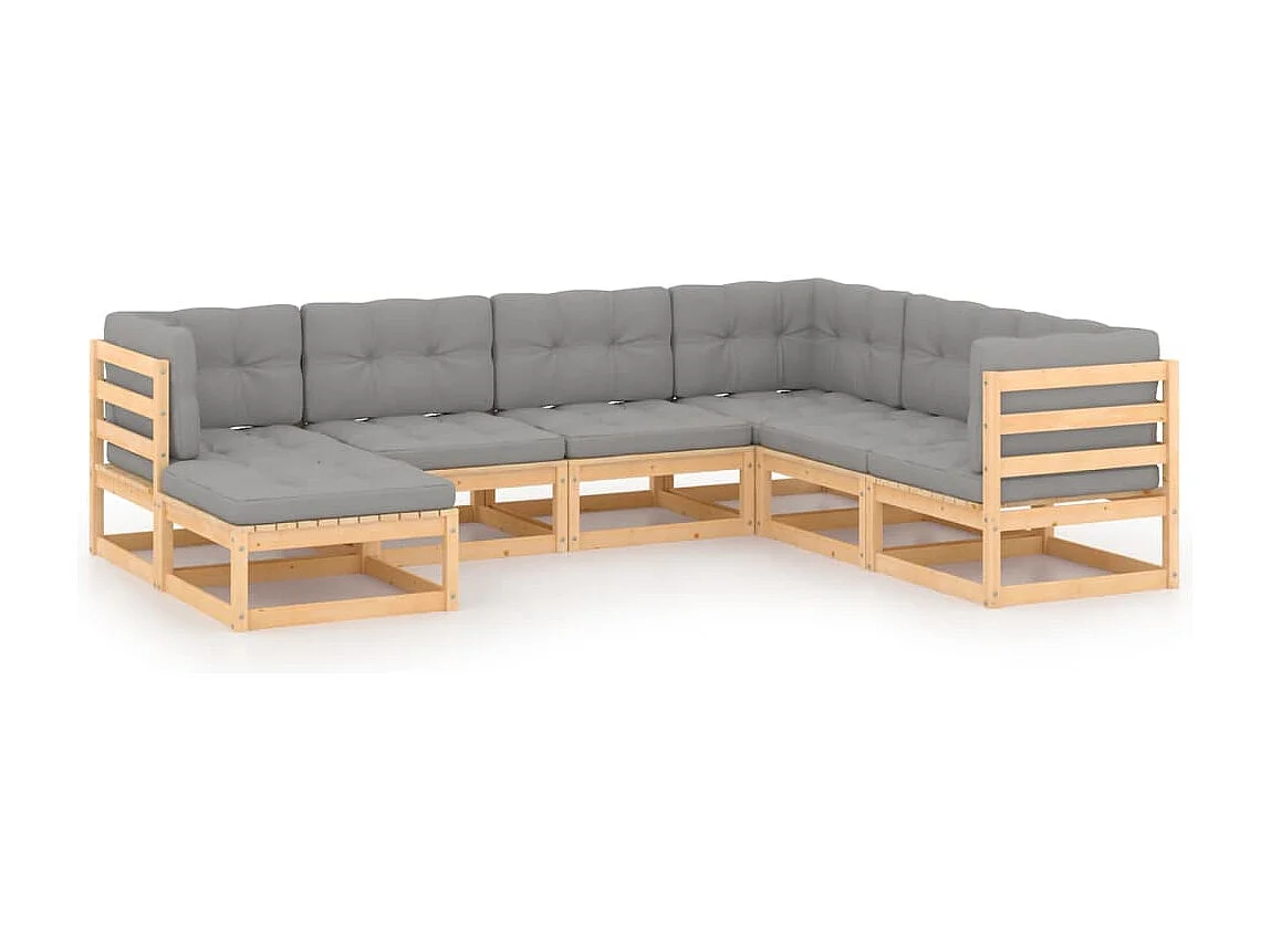 7 pcs conjunto lounge de jardim c/ almofadões pinho maciço