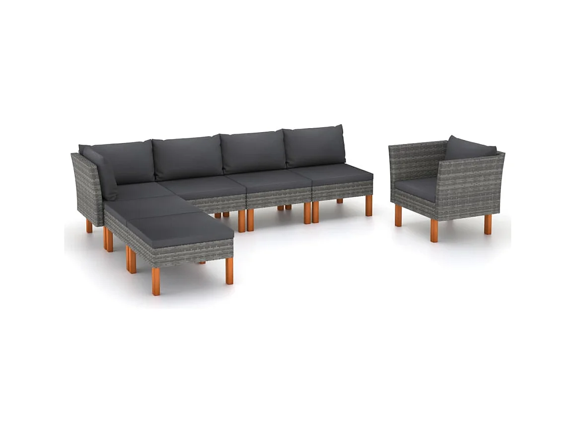 Set Divani da Giardino 7pz Polyrattan Legno di Eucalipto Grigio