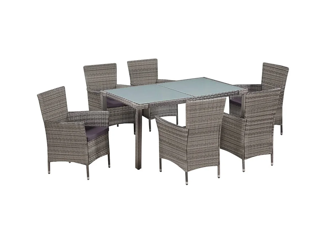7-delige Tuinset met kussens poly rattan grijs