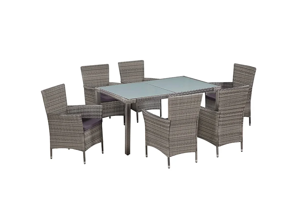 Set de comedor de jardín 7 pzs y cojines ratán sintético gris