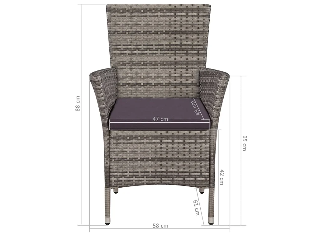 Set de comedor de jardín 7 pzs y cojines ratán sintético gris
