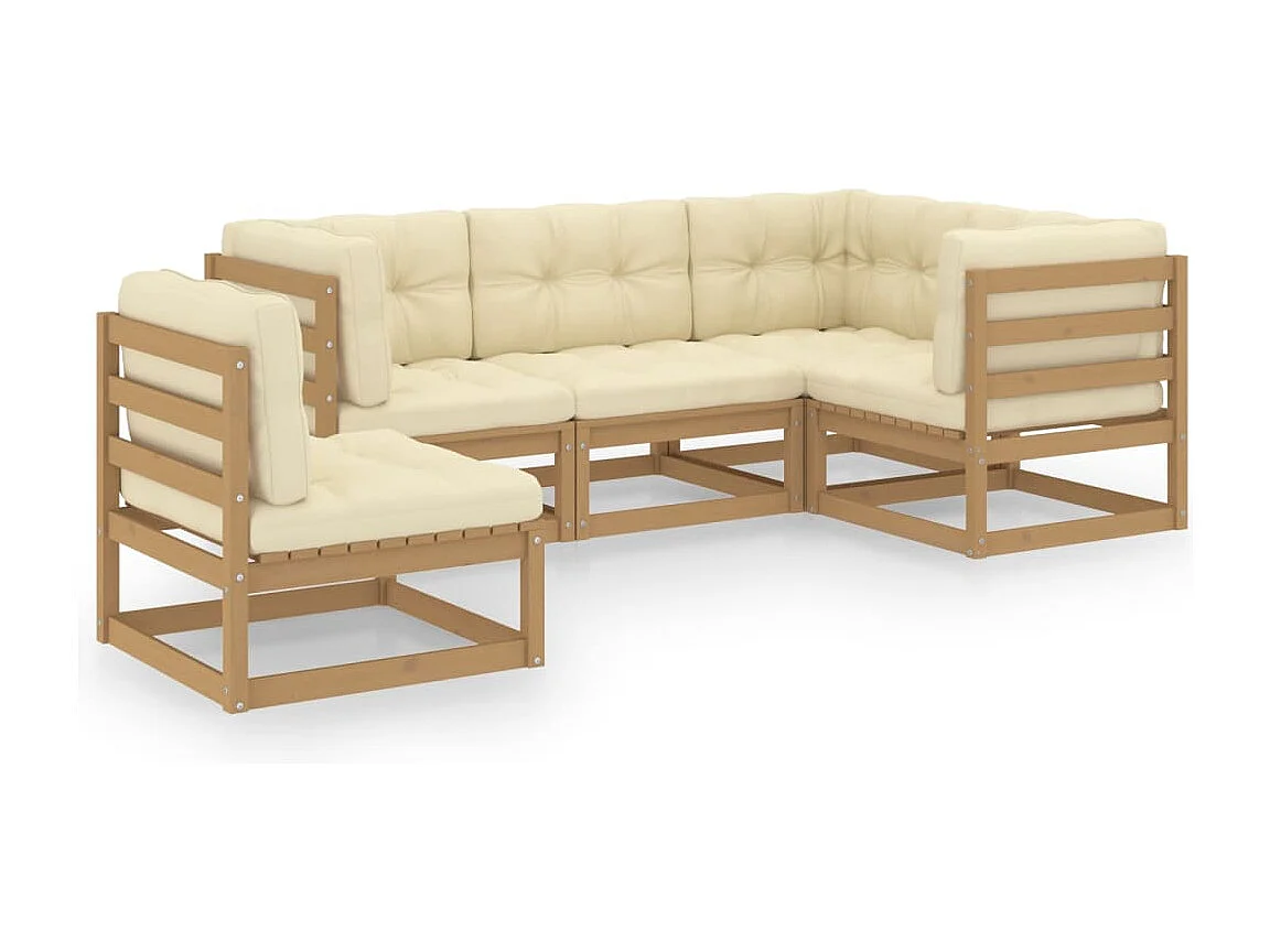 5-tlg. Garten-Lounge-Set mit Kissen Kiefer Massivholz