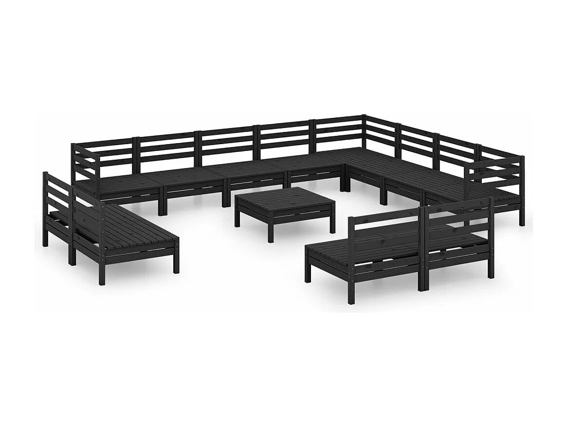 Juego de muebles de jardín 13 pzas madera maciza de pino negro