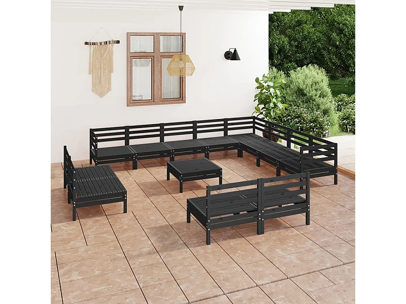 13 pcs conjunto lounge de jardim pinho maciço preto
