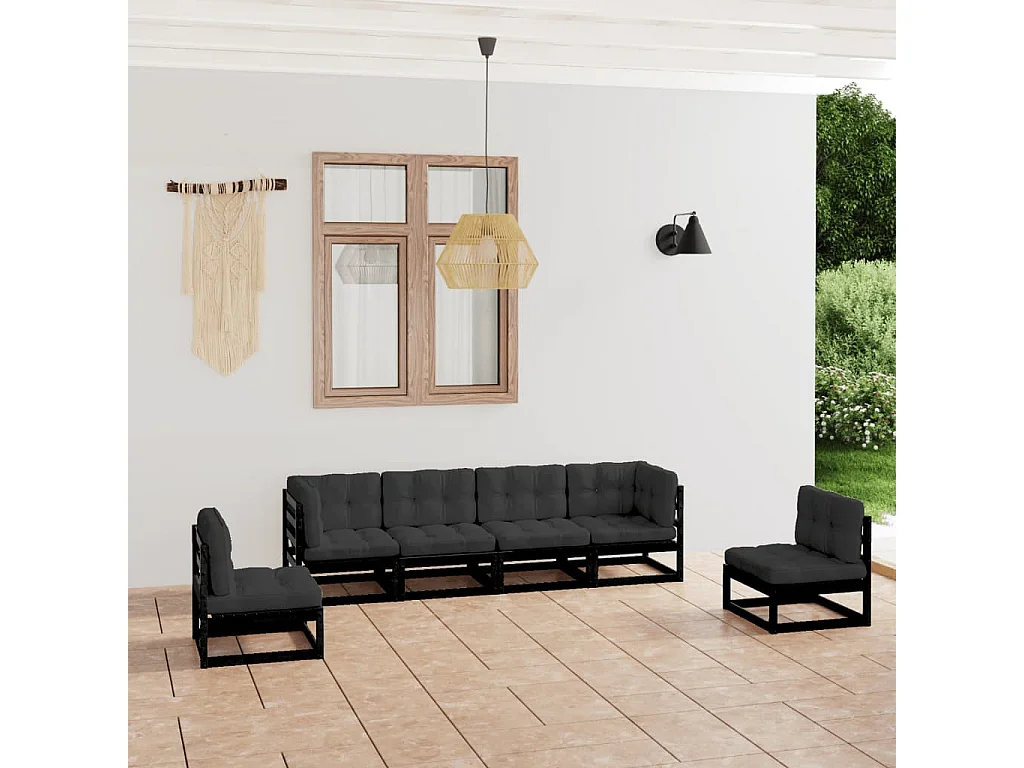 Set Divani da Giardino 6 pz con Cuscini Legno Massello Pino