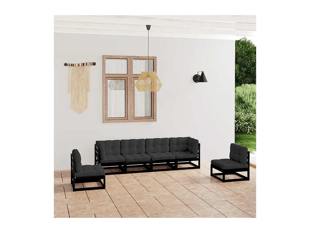 6-delige Loungeset met kussens massief grenenhout