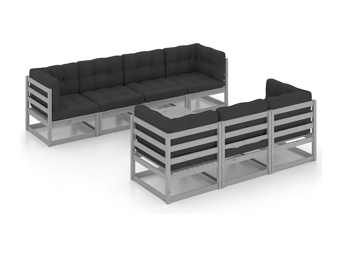 8-delige Loungeset met kussens massief grenenhout