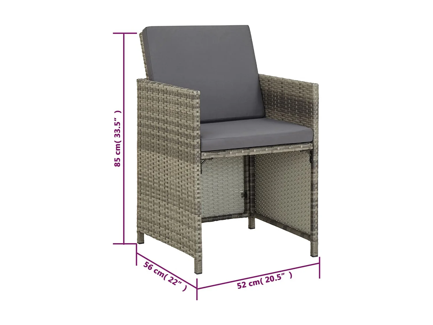 Ensemble à manger d’extérieur 11pcs et coussins poly rotin Gris