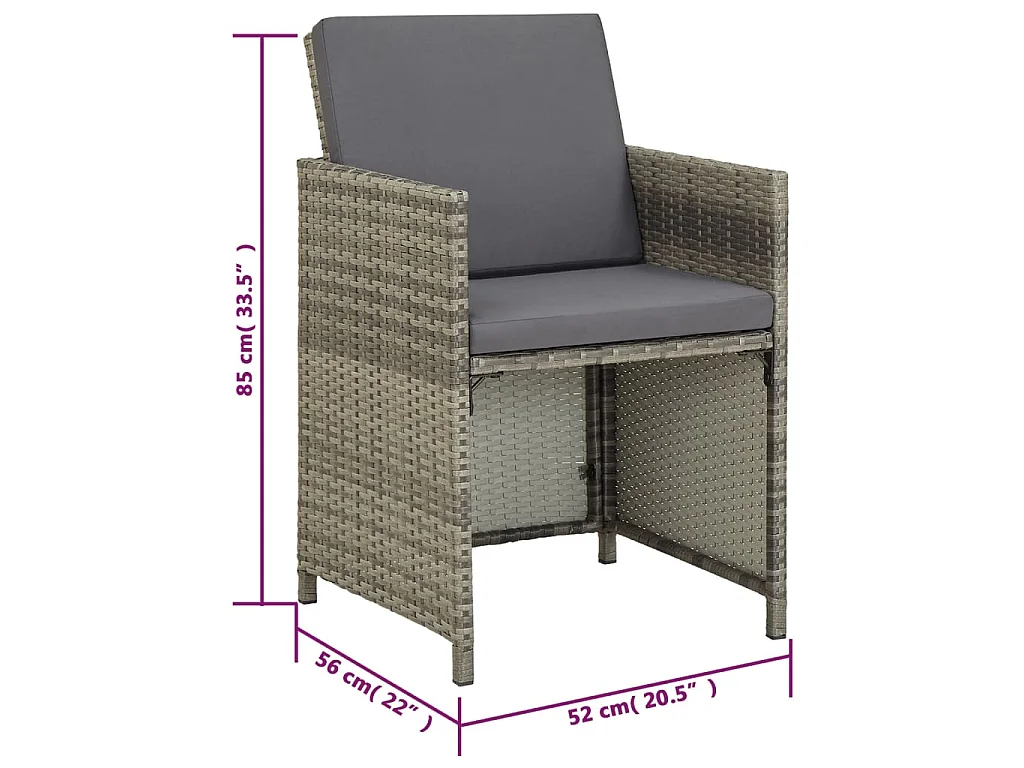 Ensemble à manger d’extérieur 11pcs et coussins poly rotin Gris