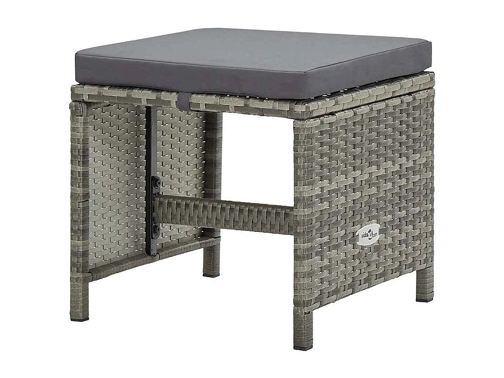 Ensemble à manger d’extérieur 11pcs et coussins poly rotin Gris