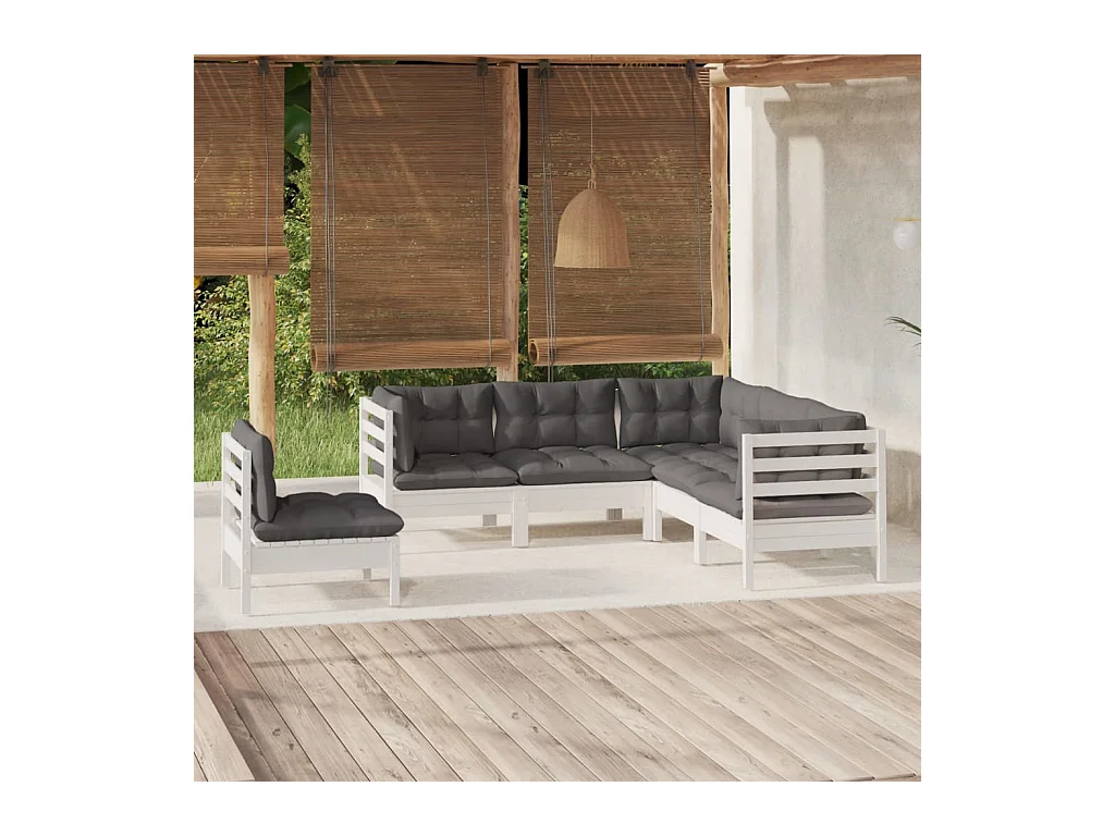 Set Divani da Giardino 5 pz con Cuscini Bianchi Legno di Pino