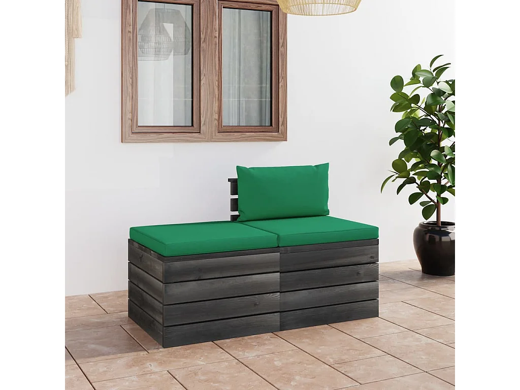 Salon palette de jardin 2 pcs avec coussins Bois de pin massif