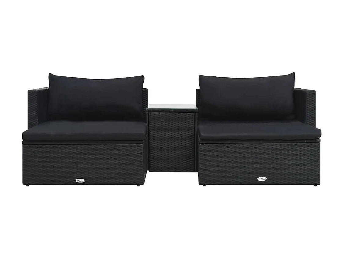 Salon de jardin 5 pcs avec coussins résine tressée noir