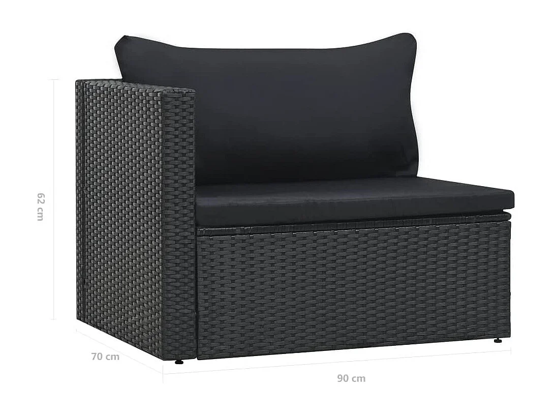 Salon de jardin 5 pcs avec coussins résine tressée noir