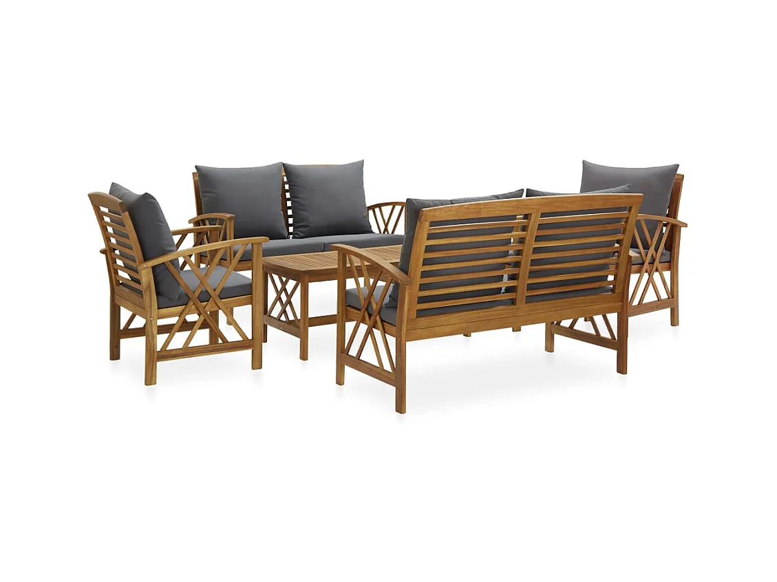 Salon de jardin 5 pcs avec coussins Bois d'acacia solide