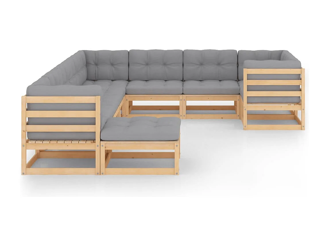 Salon de jardin 10 pcs avec coussins Bois de pin massif