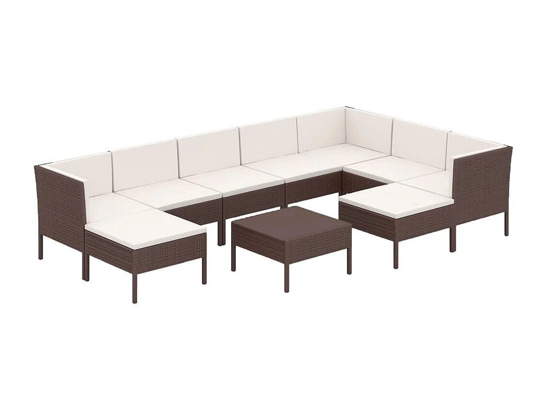 10 pcs conjunto lounge jardim c/ almofadões vime PE castanho