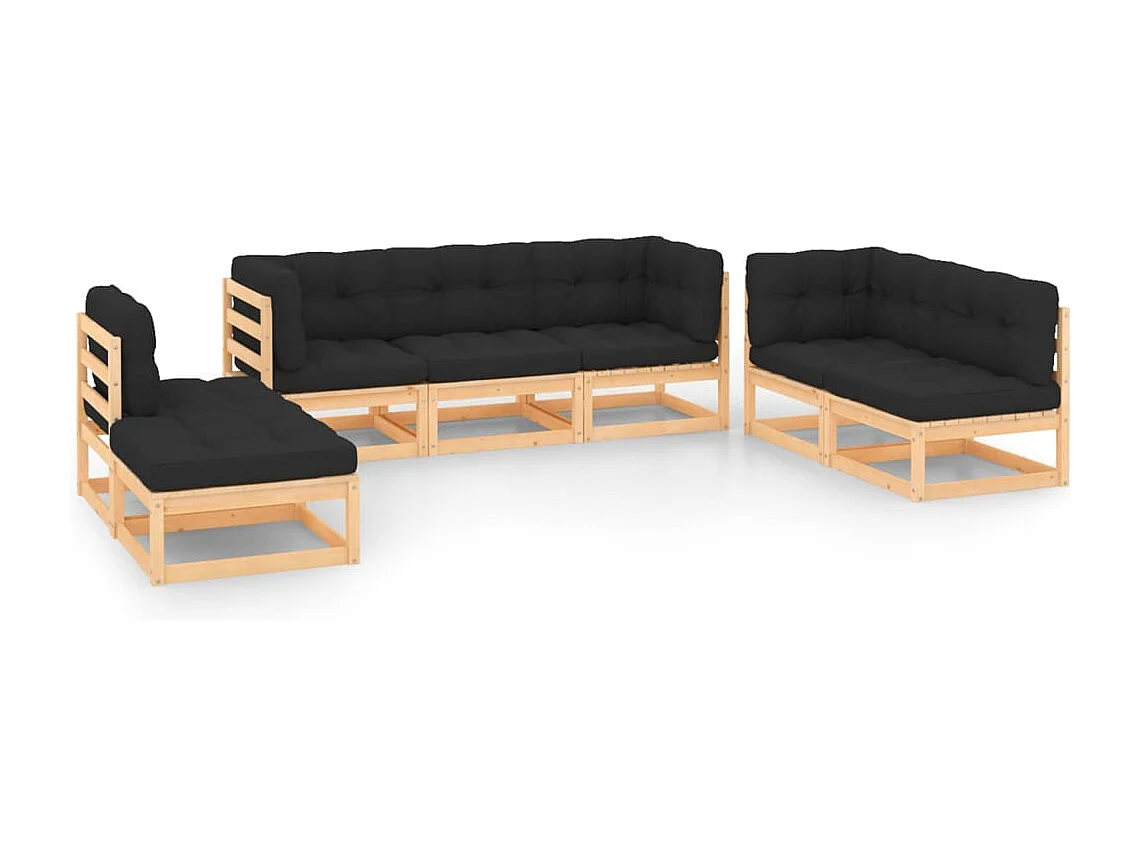 7 pcs conjunto lounge de jardim c/ almofadões pinho maciço