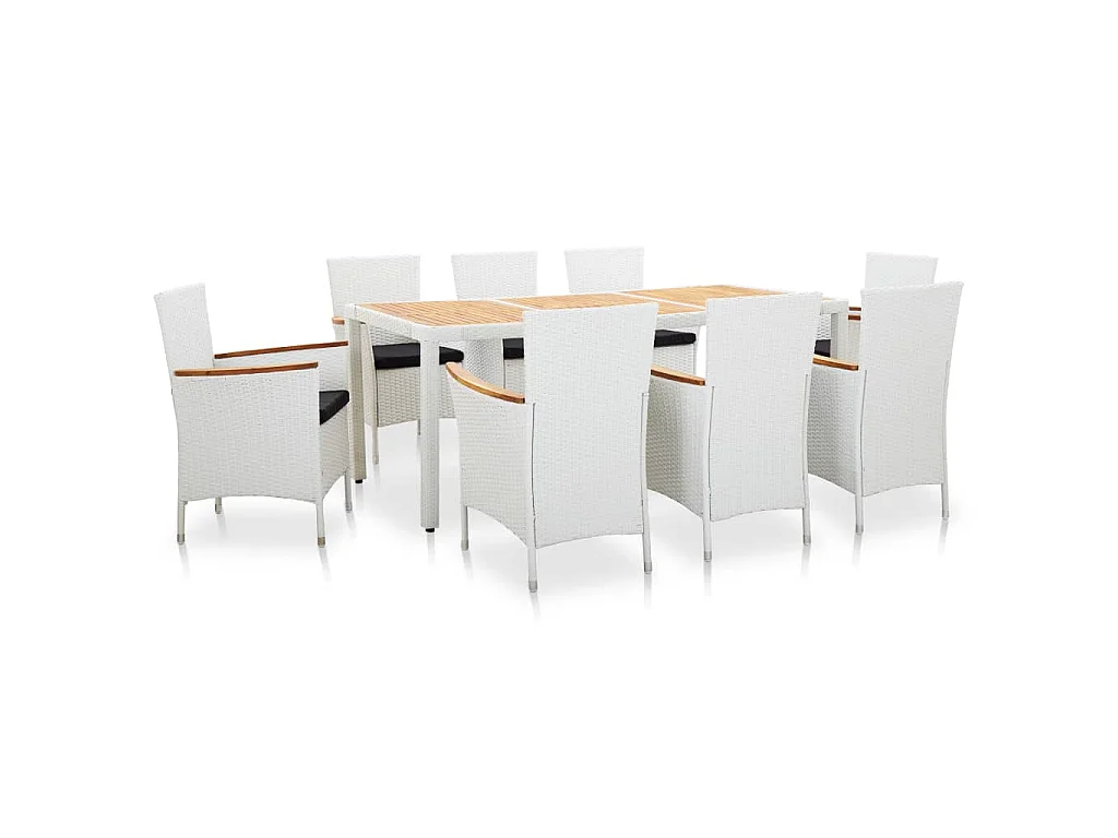 Set da Pranzo per Giardino 9 pz in Polyrattan Bianco