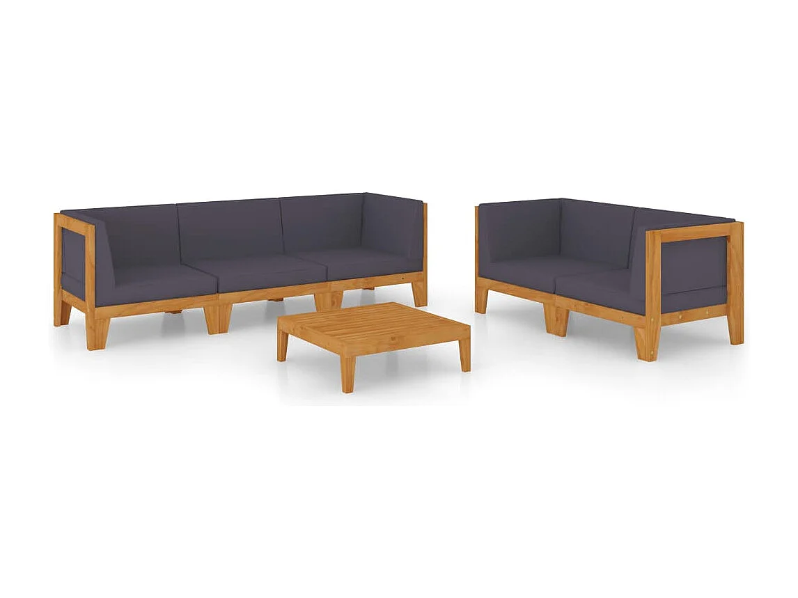Salon de jardin 6 pcs avec coussins Bois d'acacia solide