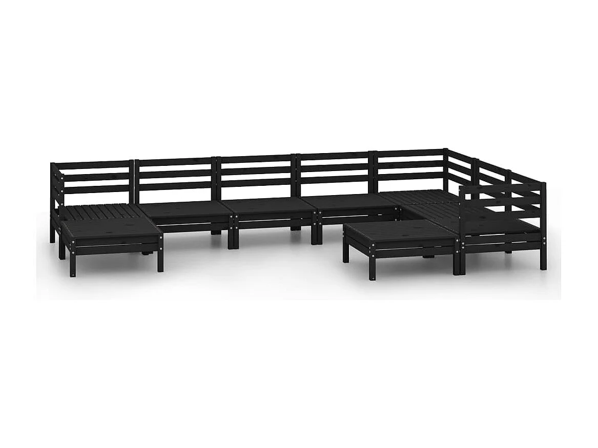 Salon de jardin 9 pcs Bois de pin massif Noir