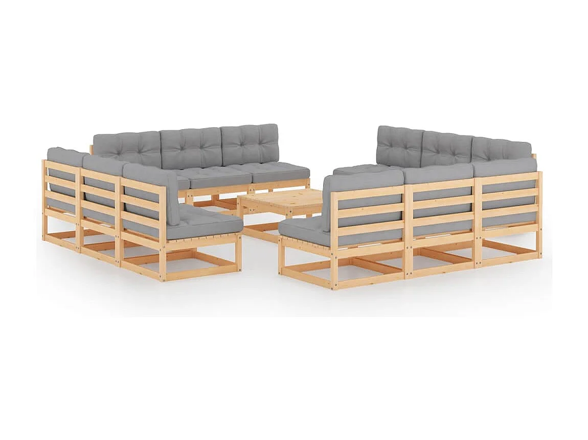 13-delige Loungeset met kussens massief grenenhout