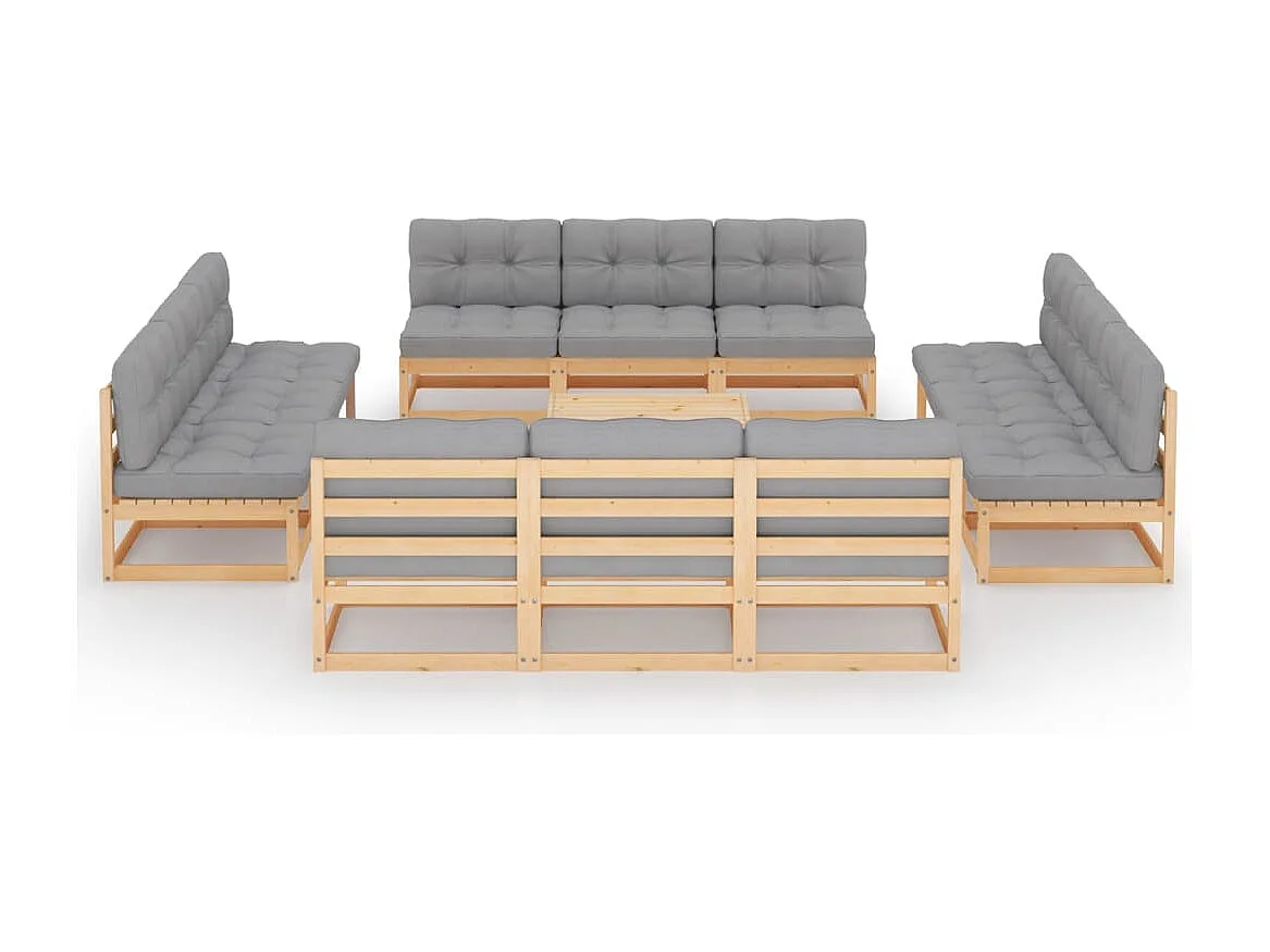 13-delige Loungeset met kussens massief grenenhout