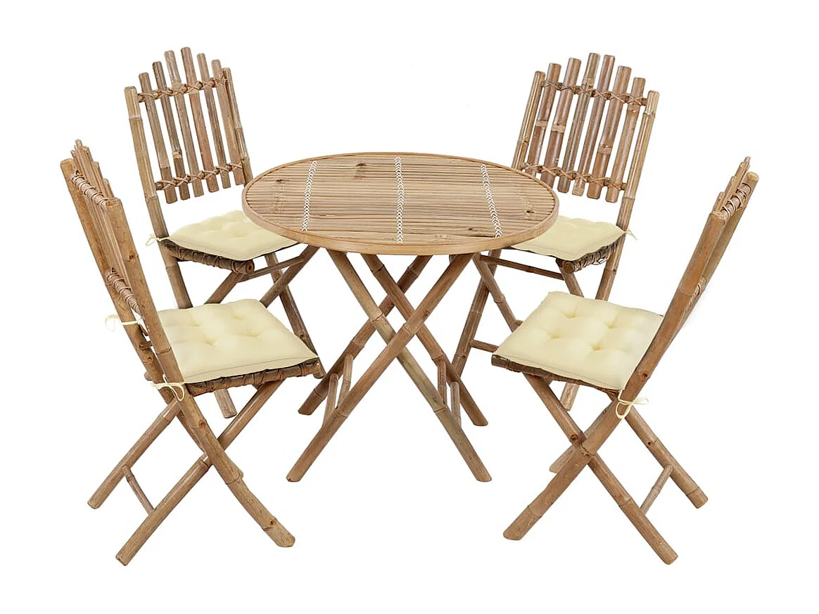 Ensemble à manger d'extérieur pliable 5pcs avec coussins Bambou