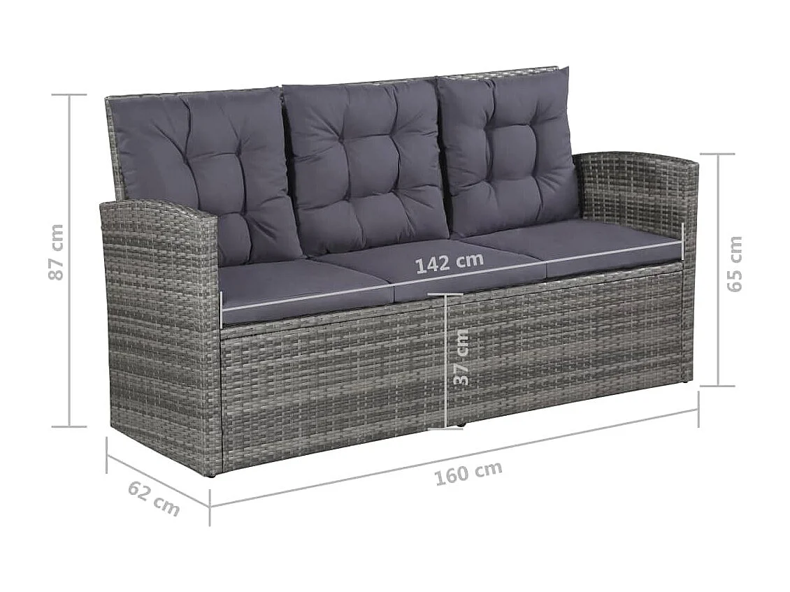 6 pcs conjunto lounge de jardim c/ almofadões vime PE cinzento