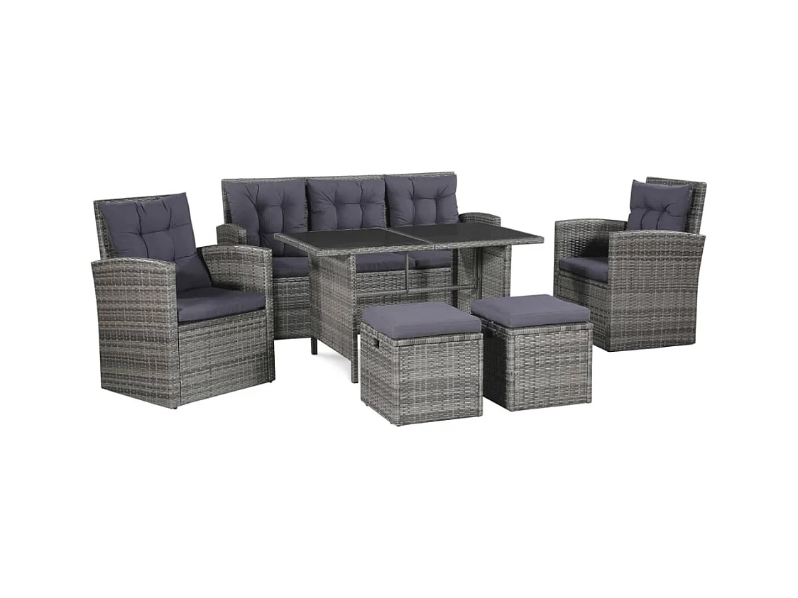 Set Divani da Giardino 6 pz con Cuscini in Polyrattan Grigio