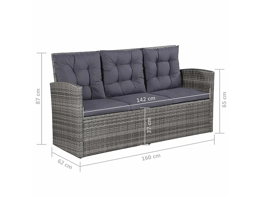 6 pcs conjunto lounge de jardim c/ almofadões vime PE cinzento