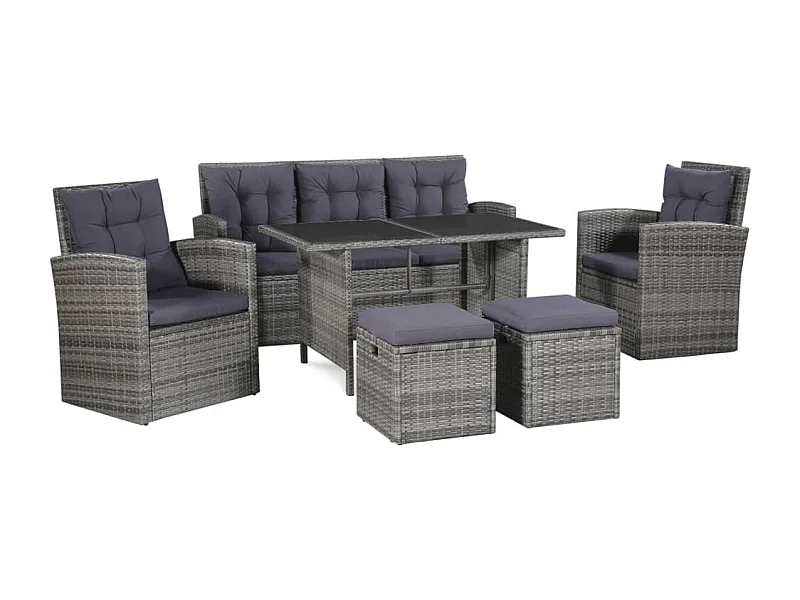 Salon de jardin 6 pcs avec coussins résine tressée gris