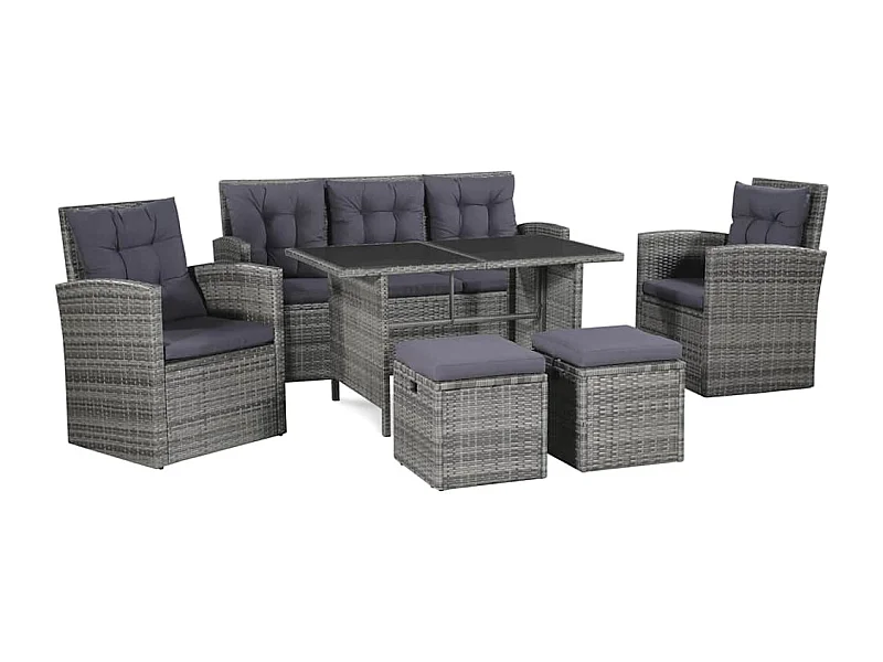 Salon de jardin 6 pcs avec coussins résine tressée gris