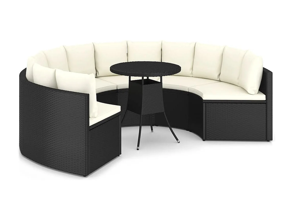 Salon de jardin 7 pcs avec coussins Résine tressée Noir