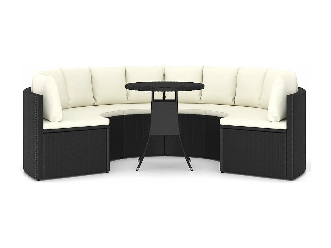 Salon de jardin 7 pcs avec coussins Résine tressée Noir