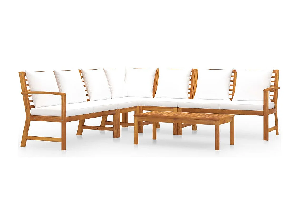 Set Divani da Giardino 6 pz con Cuscini Crema in Legno Acacia