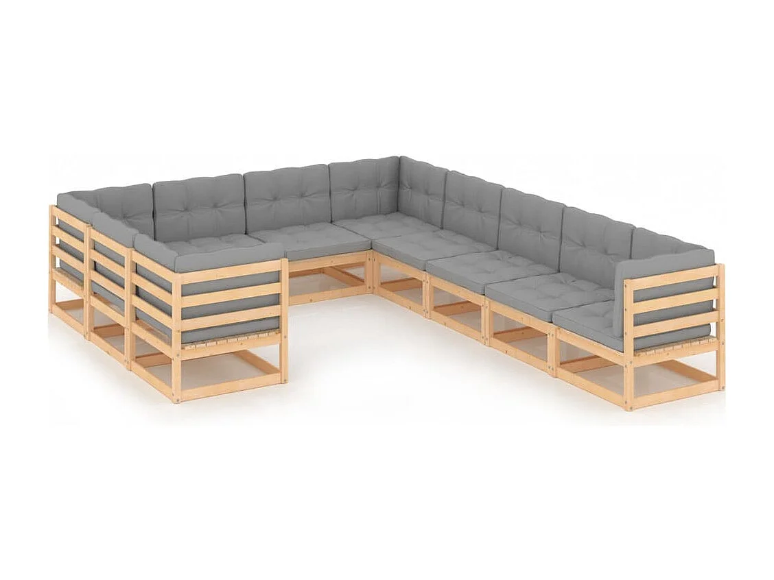 Salon de jardin 10 pcs avec coussins Bois de pin massif