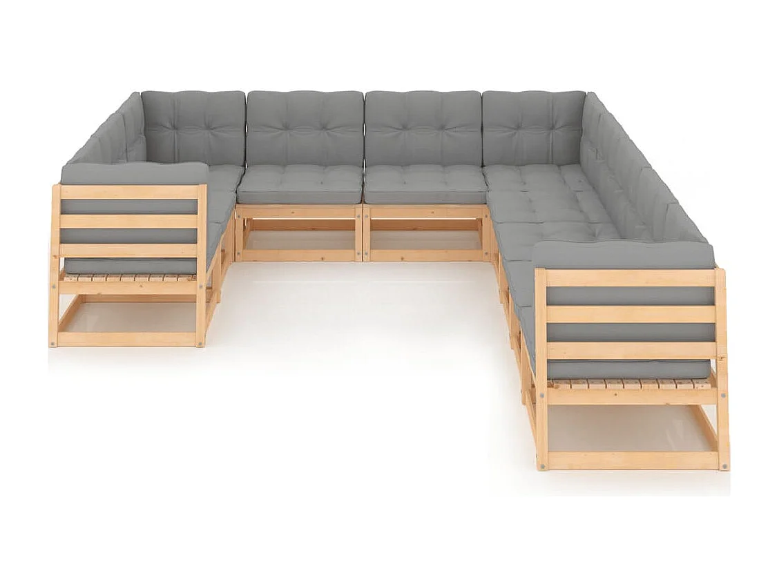Salon de jardin 10 pcs avec coussins Bois de pin massif