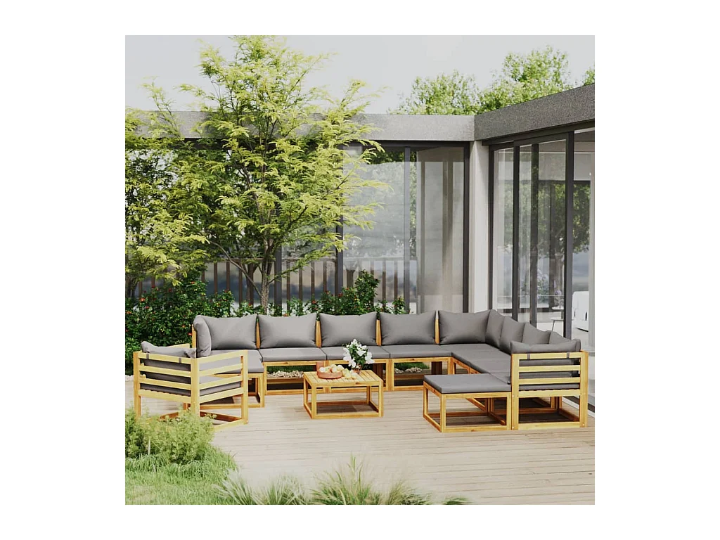 Salon de jardin 12 pcs avec coussin Bois d'acacia solide